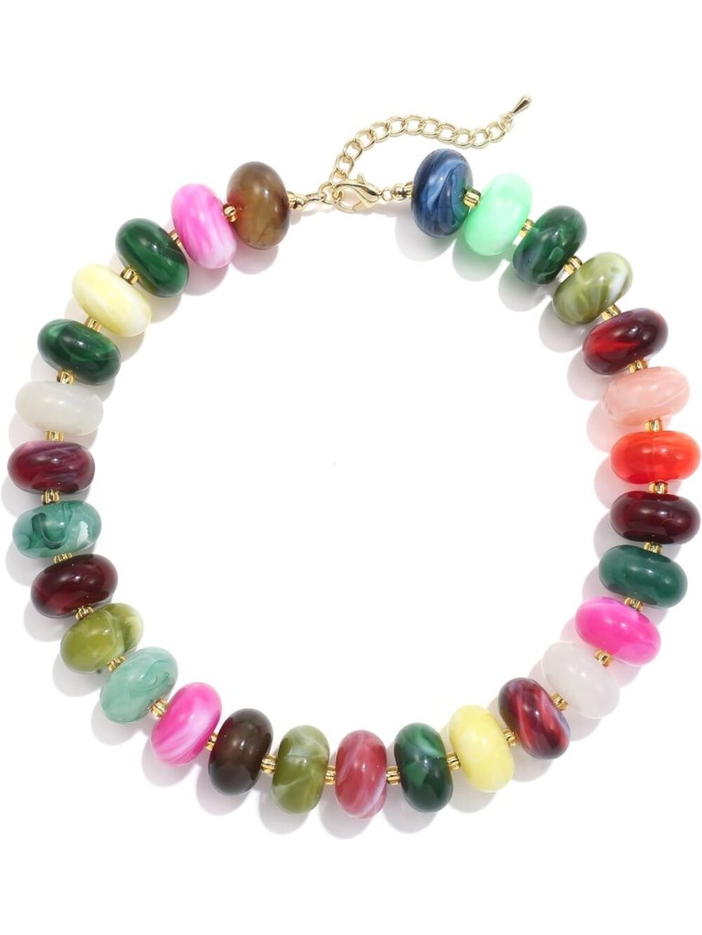 Women's Marbled Colourful Bead Necklace Thick Disc Choker Summer Beach Jewelry